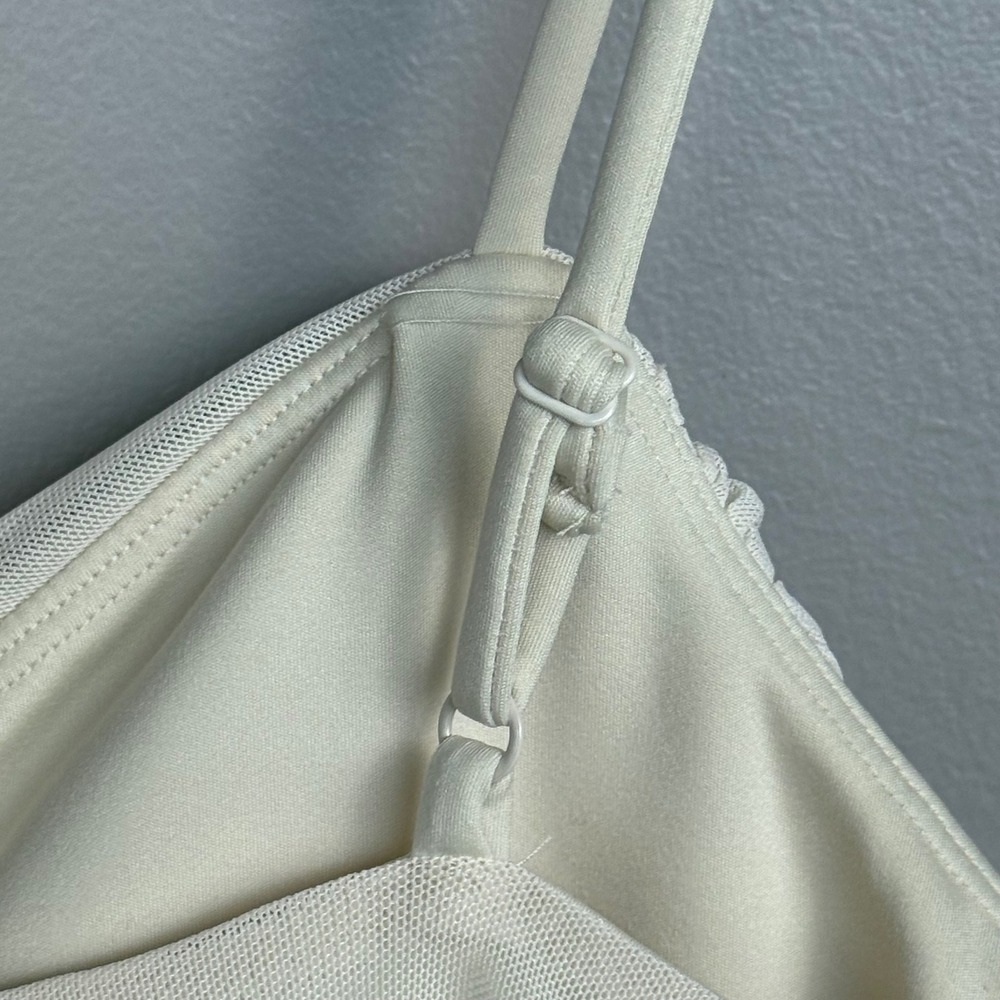 Express Body Contour Bodysuit Women's Large White Ruched Mesh Strappy - Picture 8 of 10